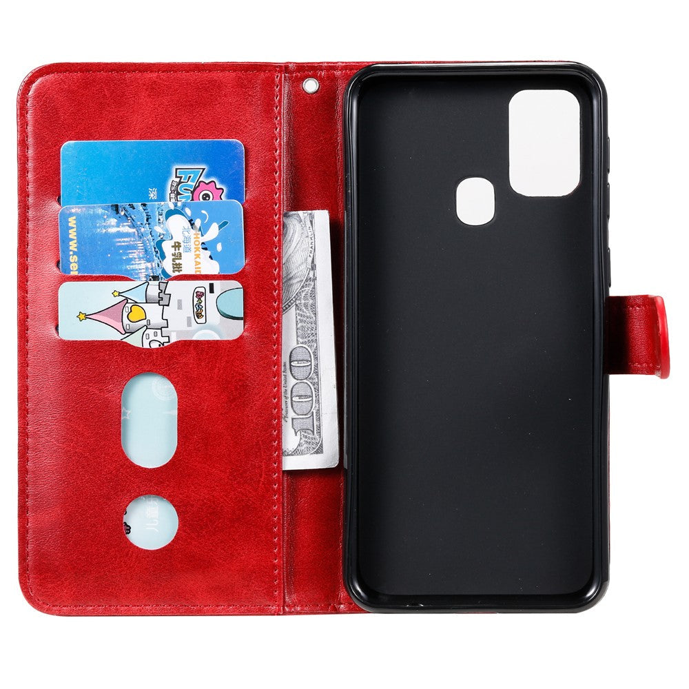 Zipper Pocket Leather Wallet Stand Case for Samsung Galaxy M31 - Red