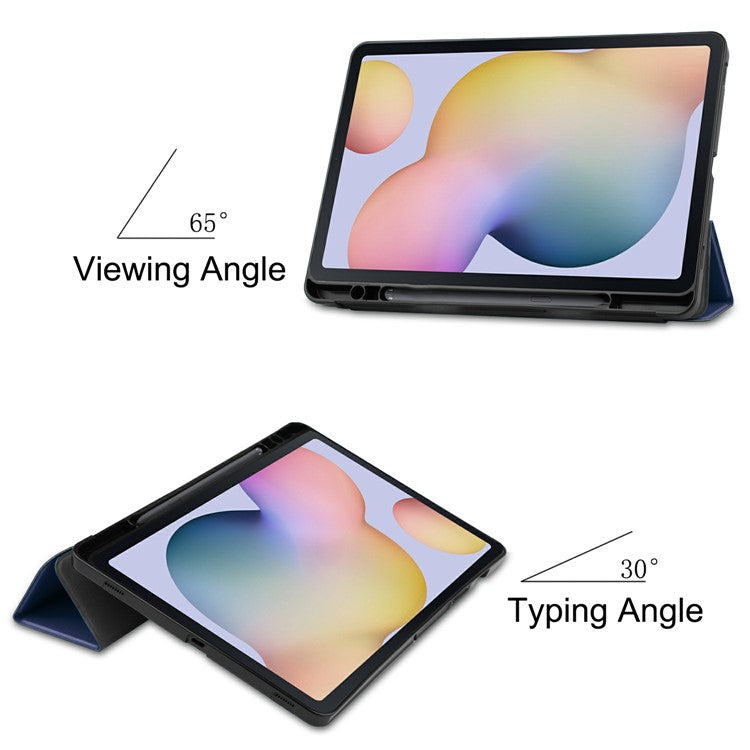 Stable Tri-fold Stand Leather Stand Case with Pen Slot for Samsung Galaxy Tab S7 T870 / S8 - Dark Blue