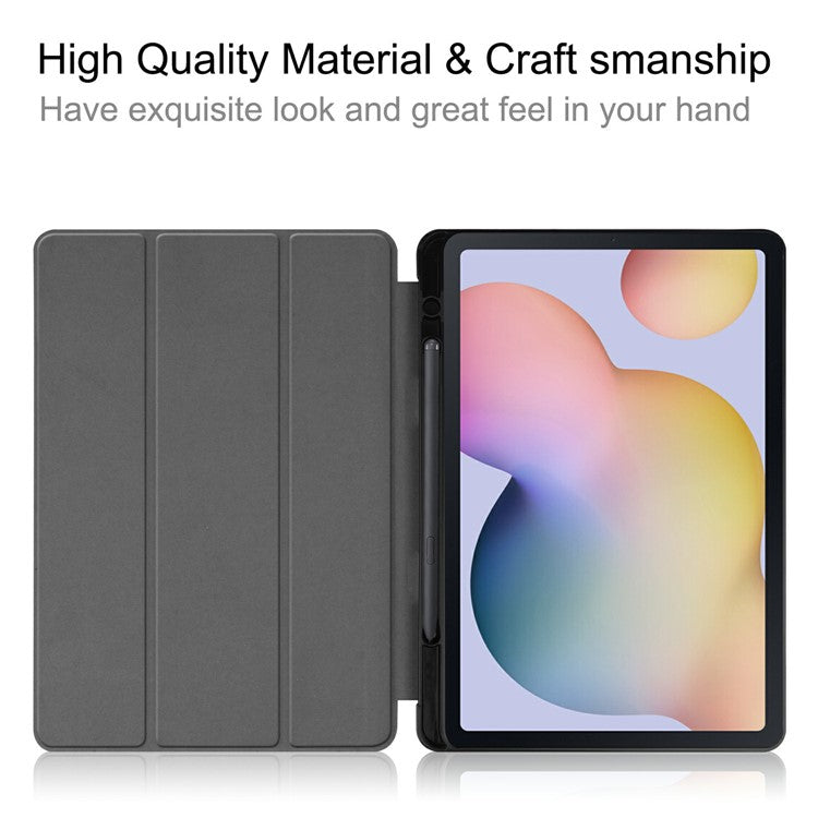 Stable Tri-fold Stand Leather Stand Case with Pen Slot for Samsung Galaxy Tab S7 T870 / S8 - Dark Blue