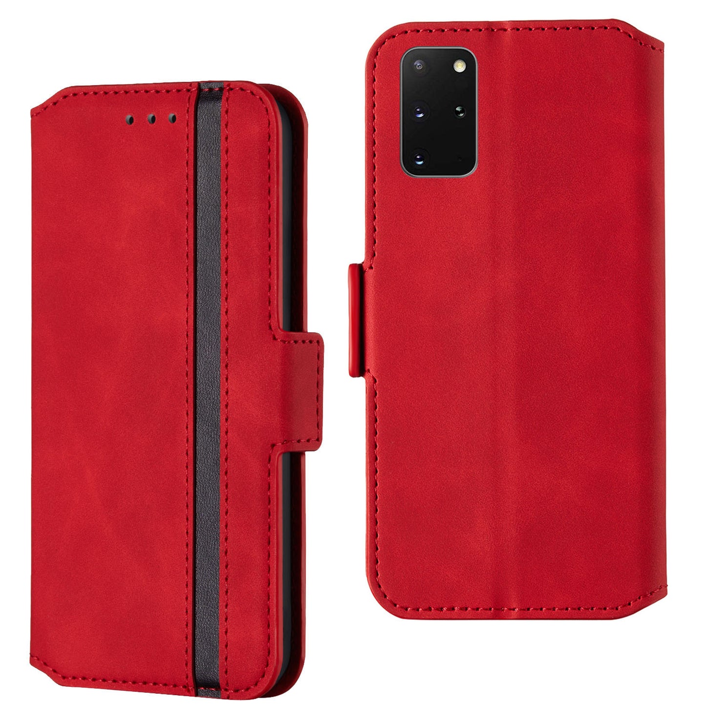 Splicing Matte Retro Style Leather Case with Card Slots for Samsung Galaxy S20 Plus/S20 Plus 5G - Red