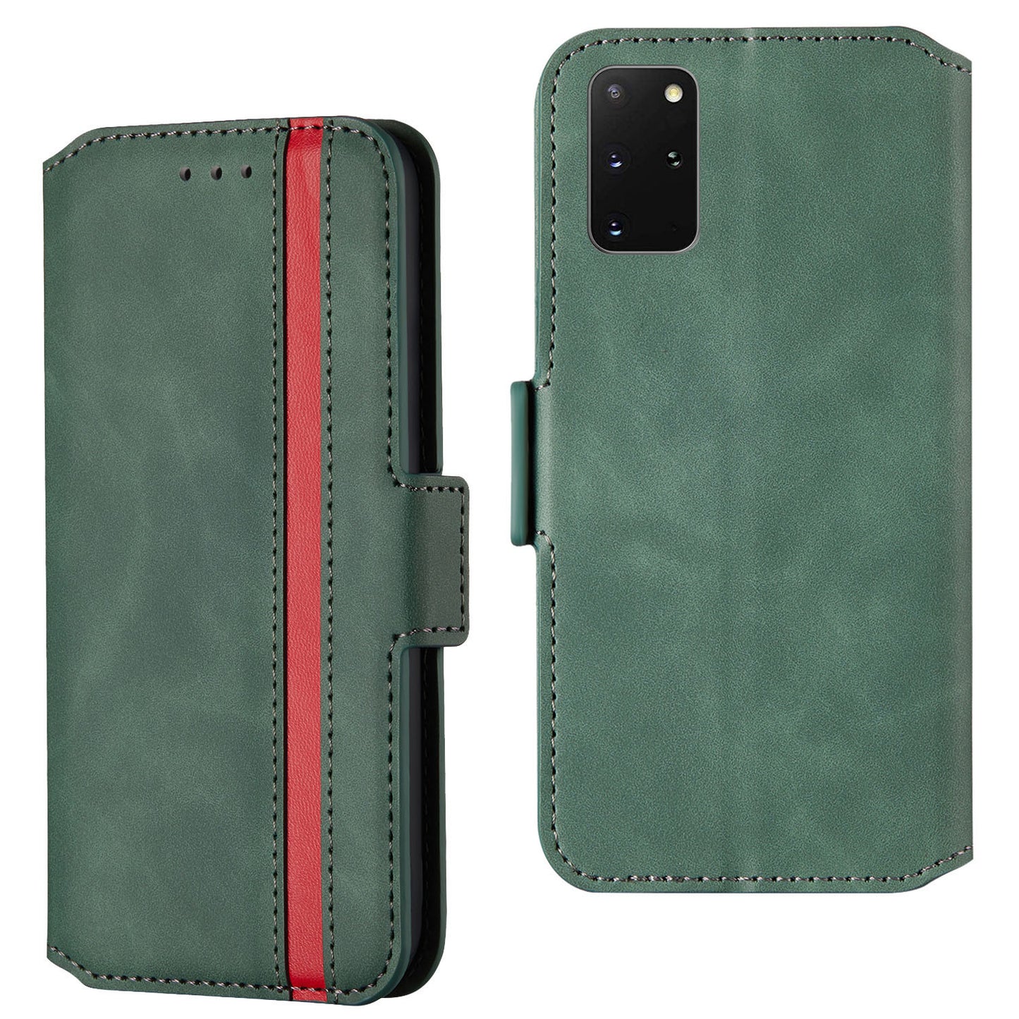 Splicing Matte Retro Style Leather Case with Card Slots for Samsung Galaxy S20 Plus/S20 Plus 5G - Green