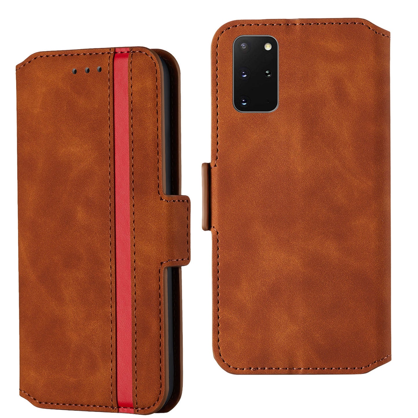 Splicing Matte Retro Style Leather Case with Card Slots for Samsung Galaxy S20 Plus/S20 Plus 5G - Brown