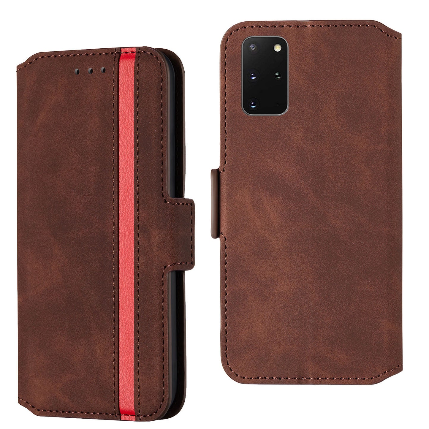 Splicing Matte Retro Style Leather Case with Card Slots for Samsung Galaxy S20 Plus/S20 Plus 5G - Coffee
