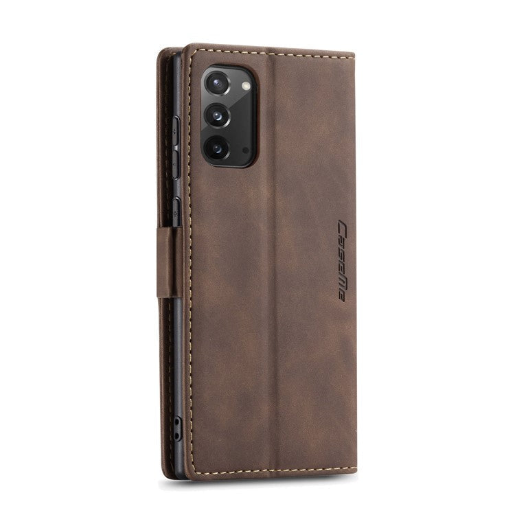 CASEME 013 Series Simplicity Auto-absorbed Leather Shell Wallet Case for Samsung Galaxy Note20/Note20 5G - Coffee