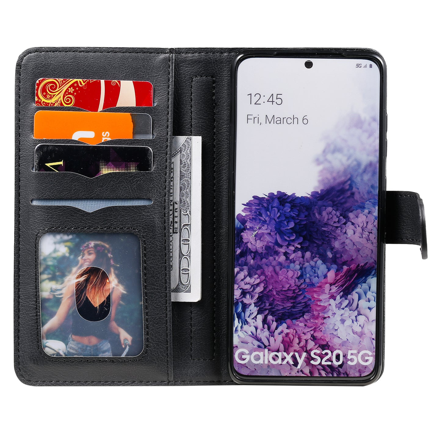 KT Multi-functional Series-1 10 Card Slots Wallet TPU+PU Leather Case with Stand for Samsung Galaxy S20 4G/S20 5G - Black