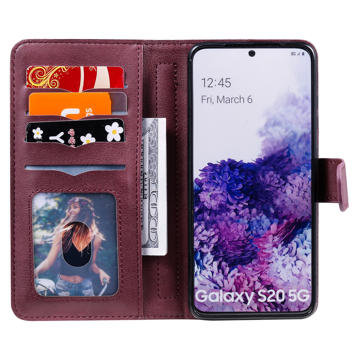 KT Multi-functional Series-1 10 Card Slots Wallet TPU+PU Leather Case with Stand for Samsung Galaxy S20 4G/S20 5G - Wine Red