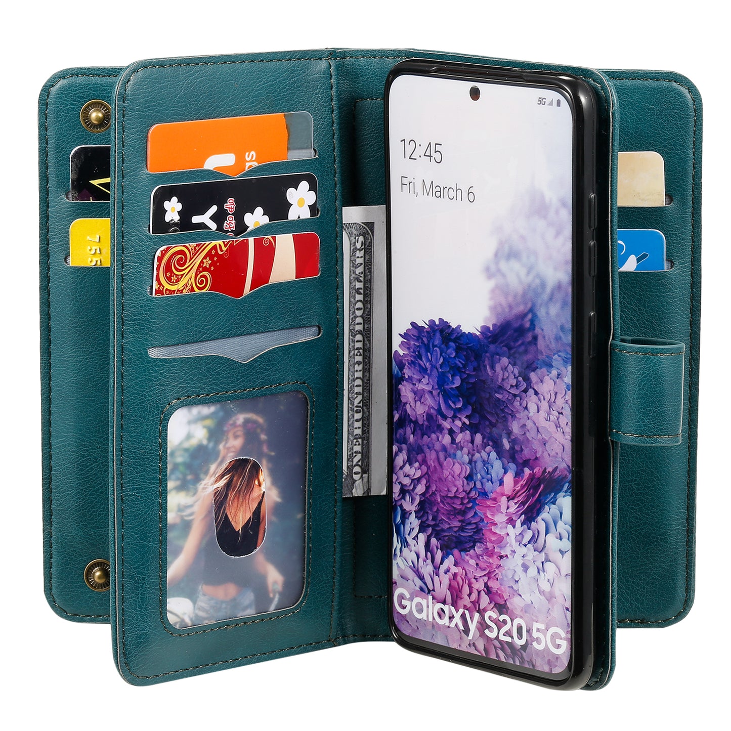 KT Multi-functional Series-1 10 Card Slots Wallet TPU+PU Leather Case with Stand for Samsung Galaxy S20 4G/S20 5G - Green