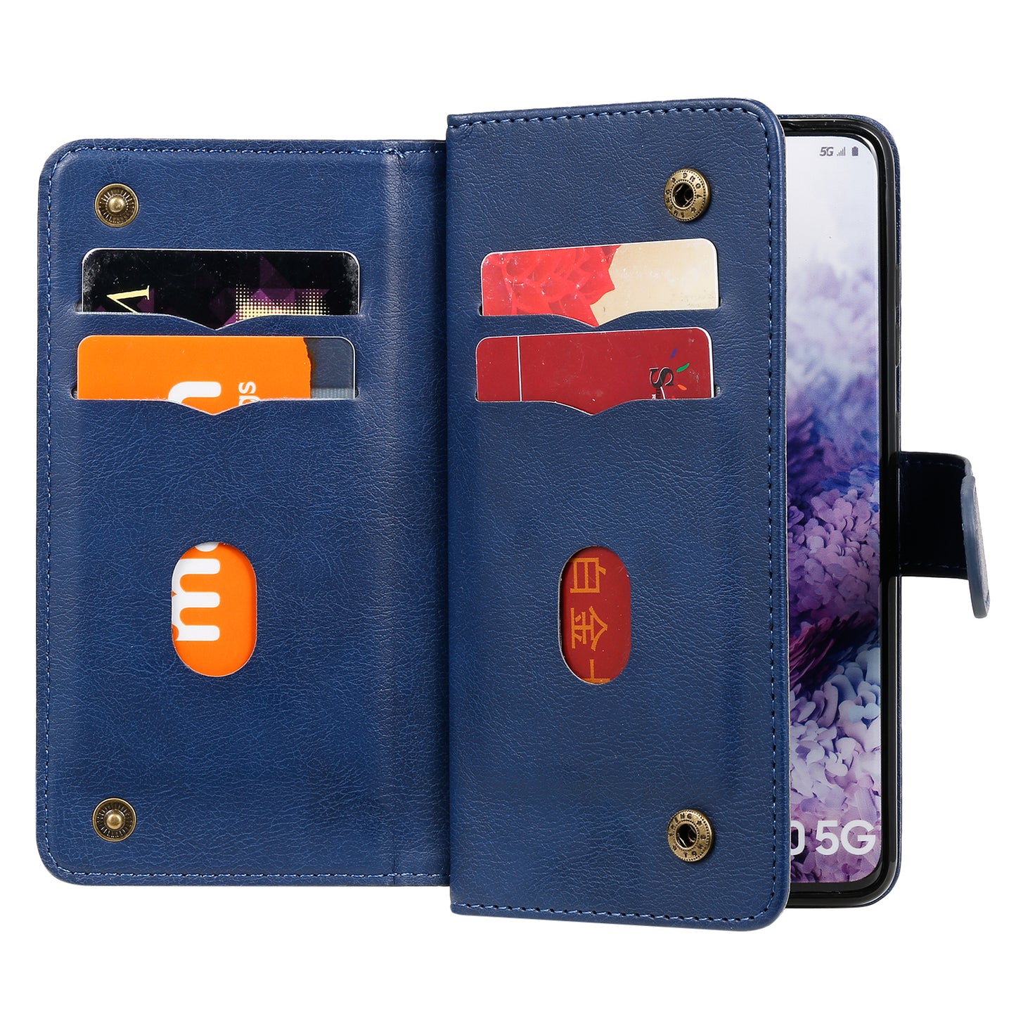 KT Multi-functional Series-1 10 Card Slots Wallet TPU+PU Leather Case with Stand for Samsung Galaxy S20 4G/S20 5G - Blue