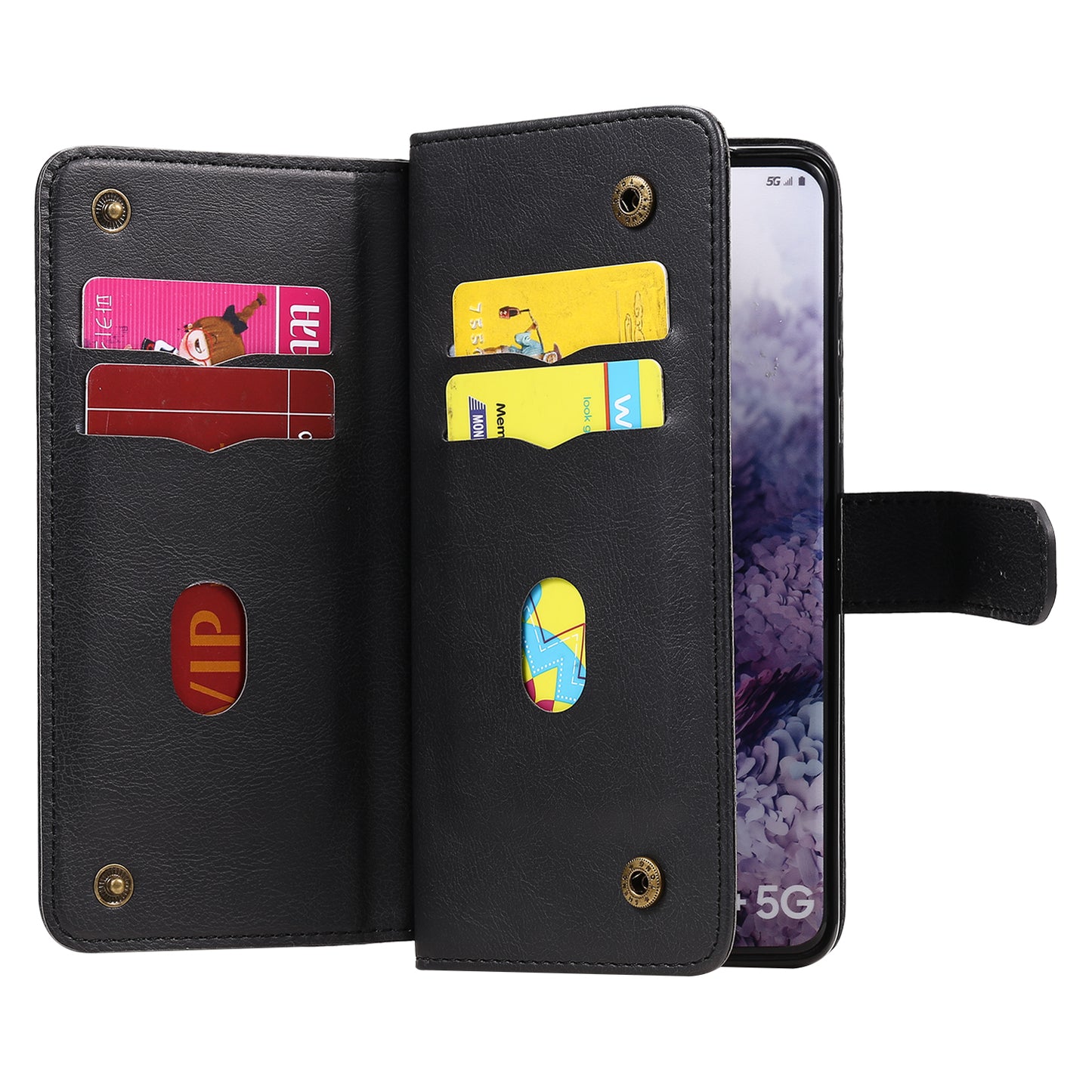For Samsung Galaxy S20 Plus/S20 Plus 5G KT Multi-functional Series-1 10 Card Slots Wallet TPU+PU Leather Cover with Stand - Black