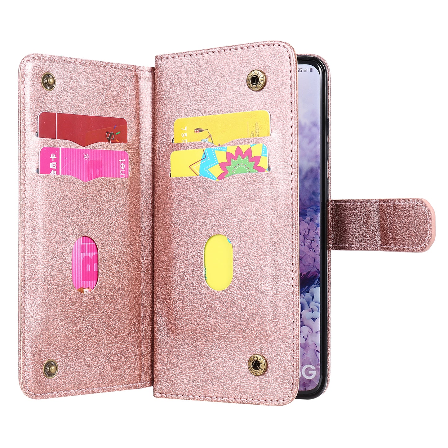 For Samsung Galaxy S20 Plus/S20 Plus 5G KT Multi-functional Series-1 10 Card Slots Wallet TPU+PU Leather Cover with Stand - Rose Gold