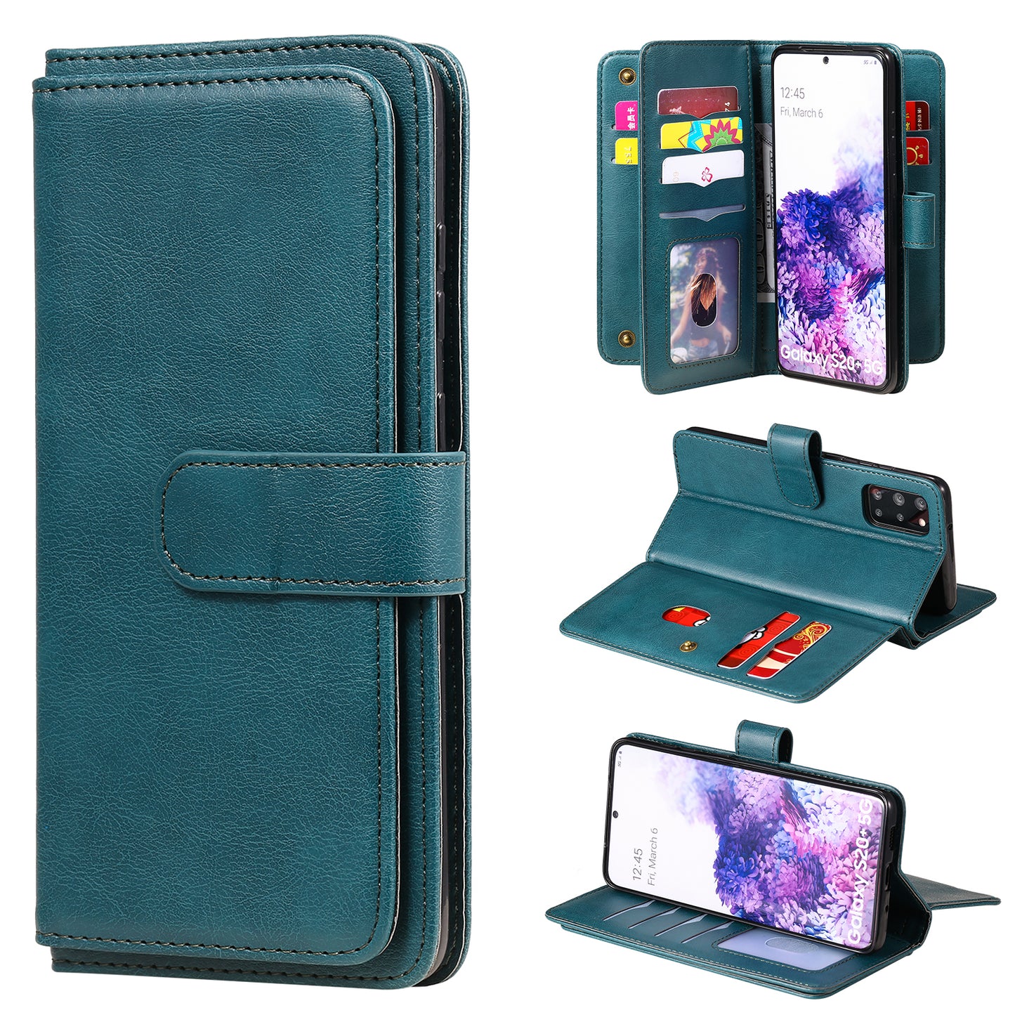 For Samsung Galaxy S20 Plus/S20 Plus 5G KT Multi-functional Series-1 10 Card Slots Wallet TPU+PU Leather Cover with Stand - Green
