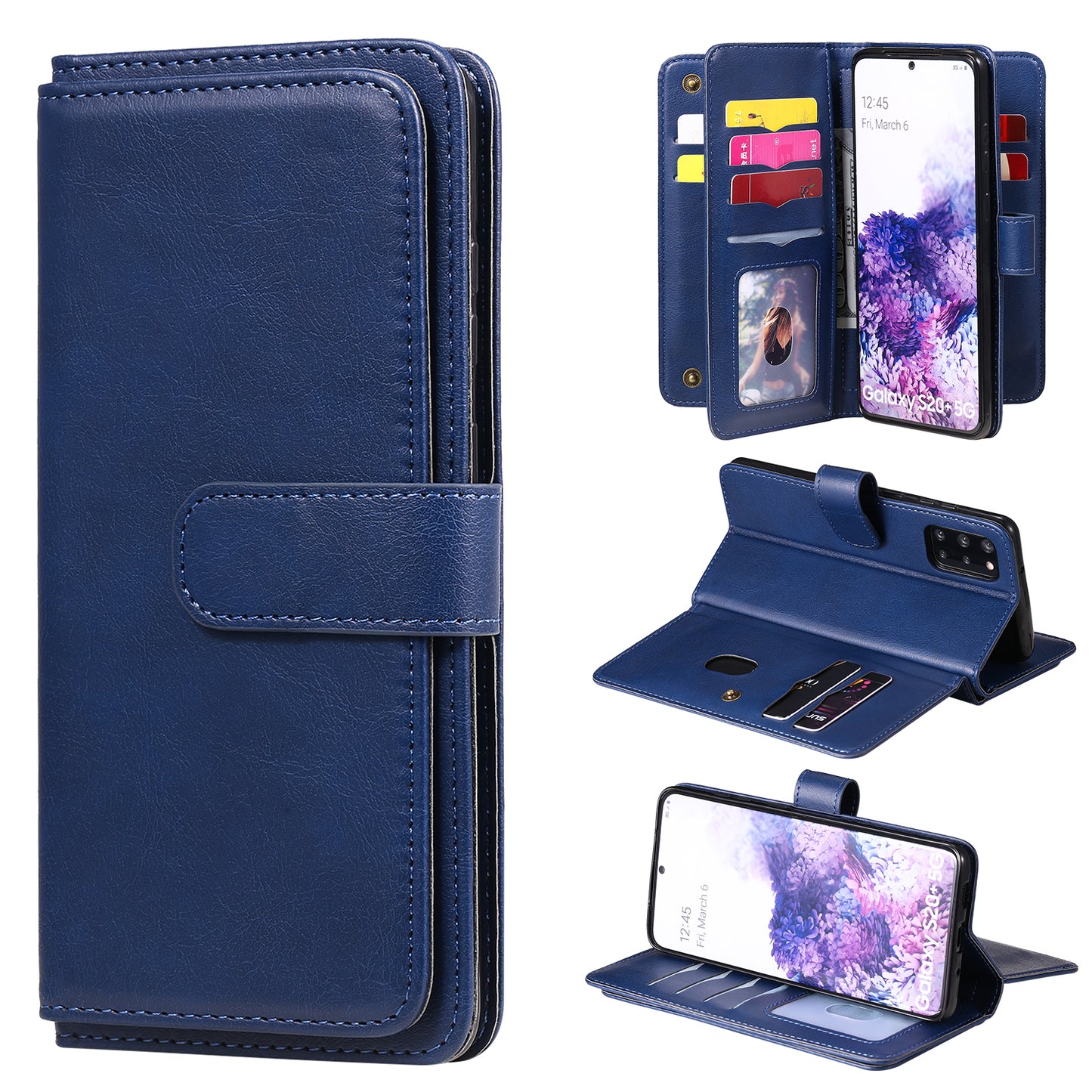 For Samsung Galaxy S20 Plus/S20 Plus 5G KT Multi-functional Series-1 10 Card Slots Wallet TPU+PU Leather Cover with Stand - Blue