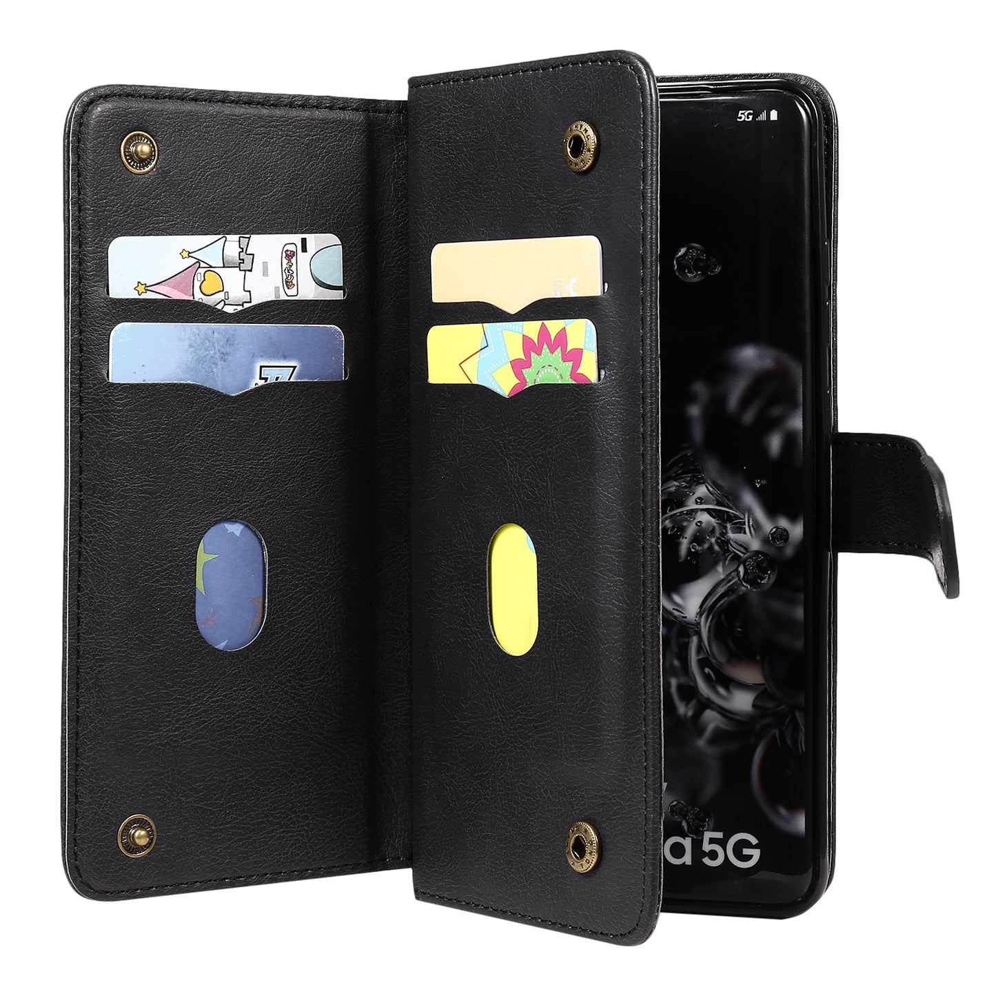 KT Multi-functional Series-1 10 Card Slots Wallet TPU+PU Leather Shell with Stand for Samsung Galaxy S20 Ultra - Black