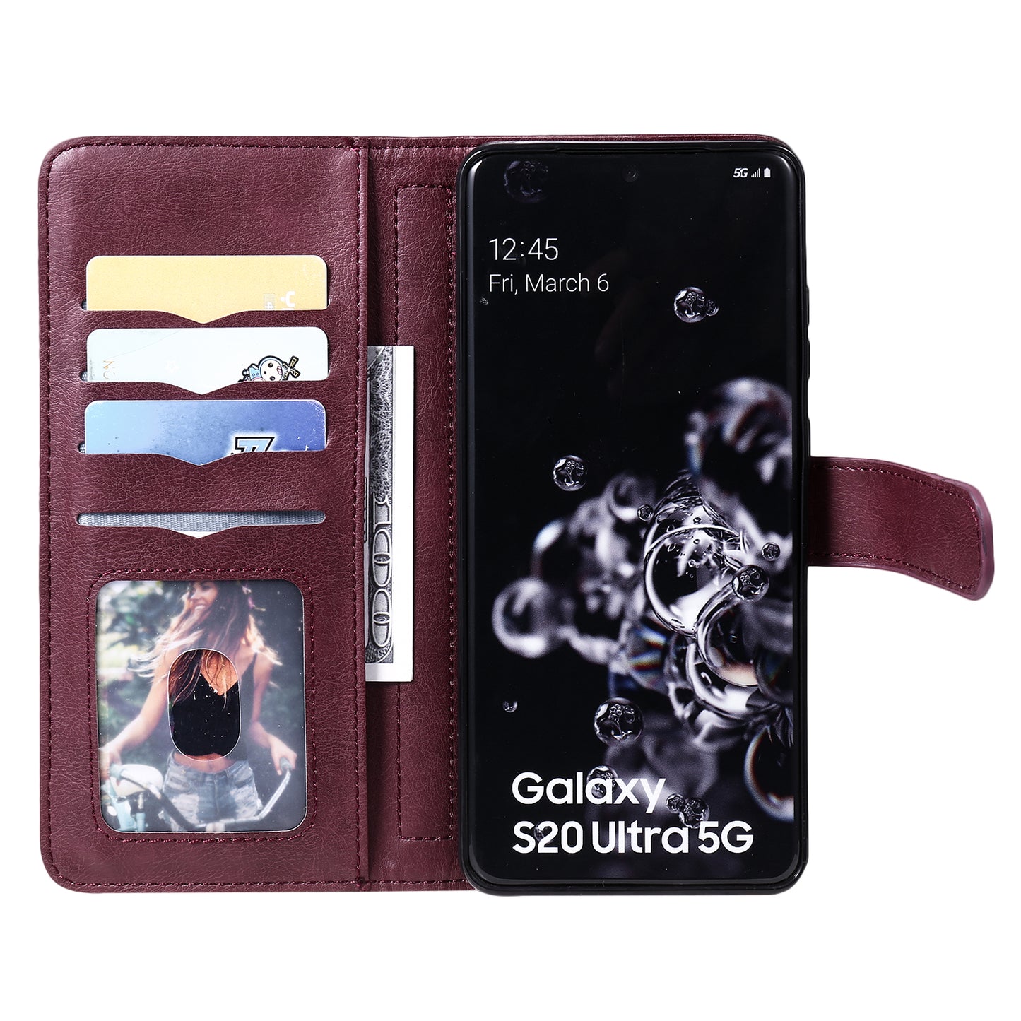 KT Multi-functional Series-1 10 Card Slots Wallet TPU+PU Leather Shell with Stand for Samsung Galaxy S20 Ultra - Wine Red