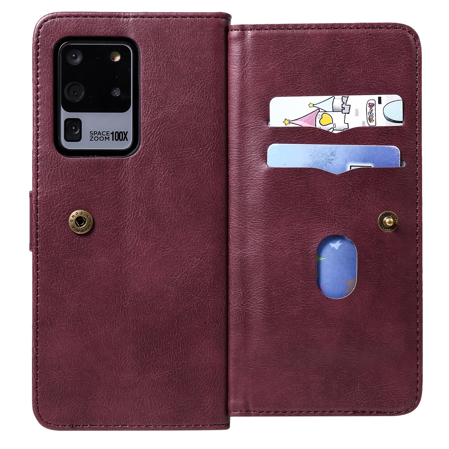 KT Multi-functional Series-1 10 Card Slots Wallet TPU+PU Leather Shell with Stand for Samsung Galaxy S20 Ultra - Wine Red