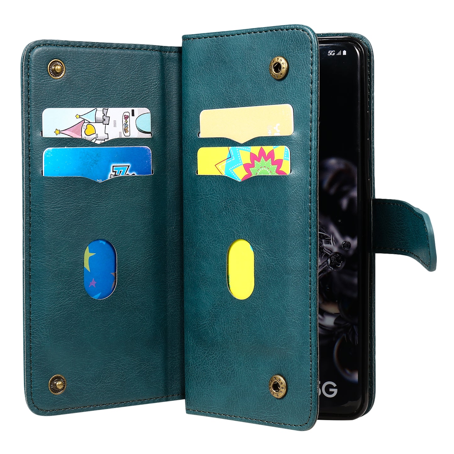 KT Multi-functional Series-1 10 Card Slots Wallet TPU+PU Leather Shell with Stand for Samsung Galaxy S20 Ultra - Green