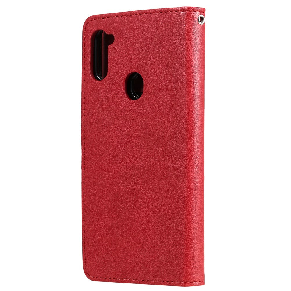For Samsung Galaxy M11 Case 2 in 1 Detachable Magnetic Leather Wallet Mobile Cover with Strap - Red