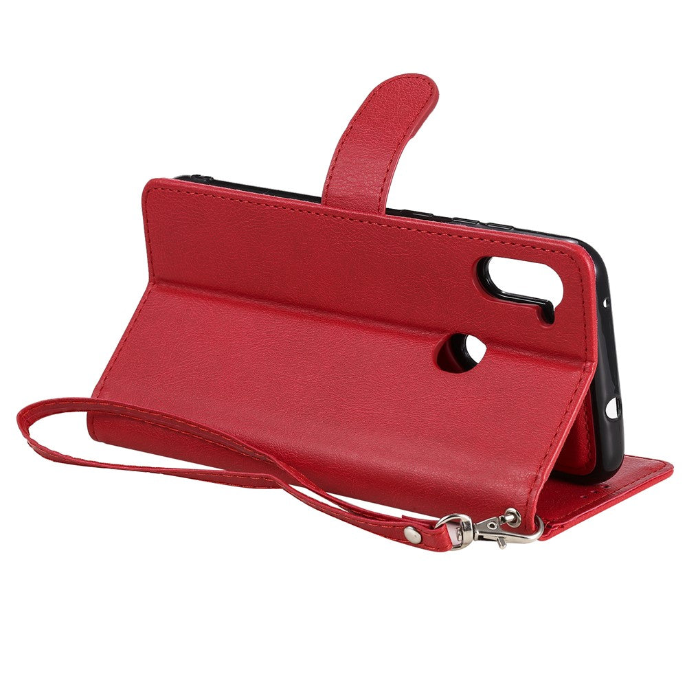 For Samsung Galaxy M11 Case 2 in 1 Detachable Magnetic Leather Wallet Mobile Cover with Strap - Red