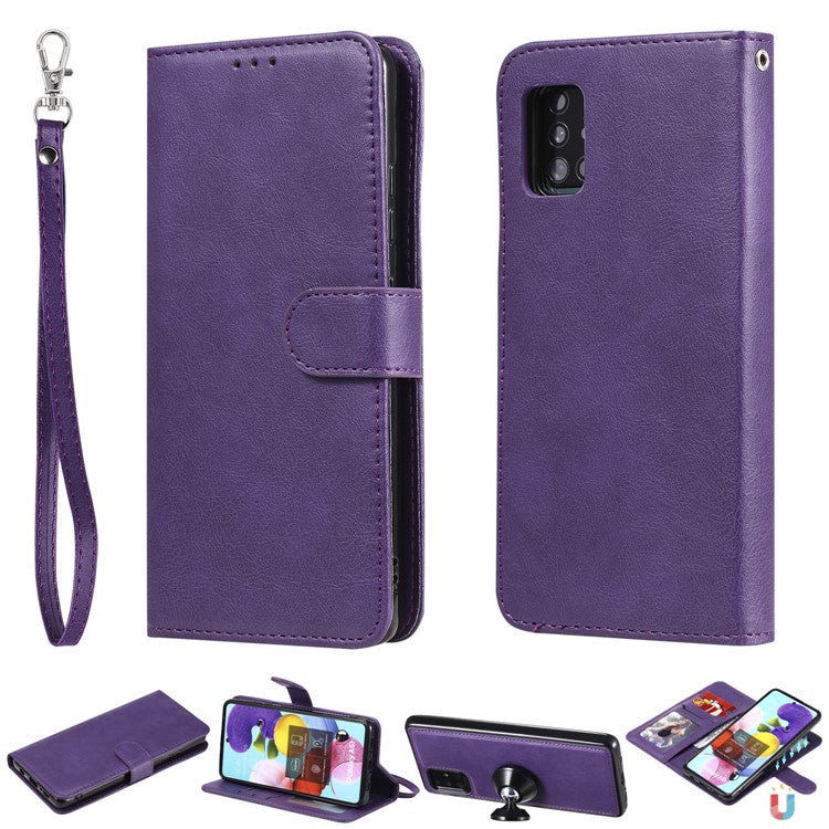 KT Leather Series-3 Detachable 2-in-1 PU Leather Wallet Case for Samsung Galaxy A51 5G SM-A516 - Purple