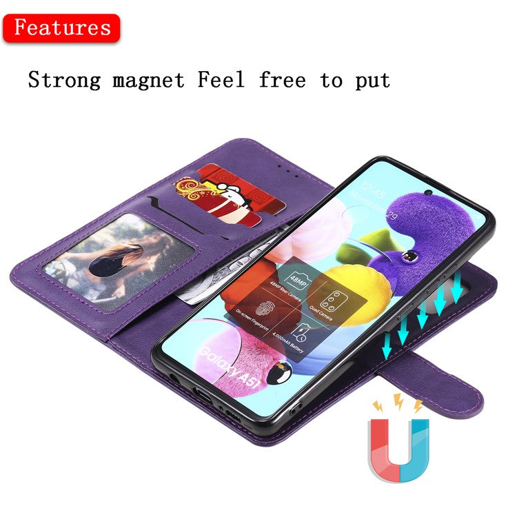 KT Leather Series-3 Detachable 2-in-1 PU Leather Wallet Case for Samsung Galaxy A51 5G SM-A516 - Purple