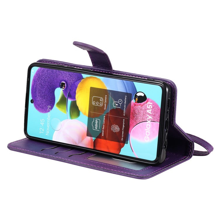 KT Leather Series-3 Detachable 2-in-1 PU Leather Wallet Case for Samsung Galaxy A51 5G SM-A516 - Purple