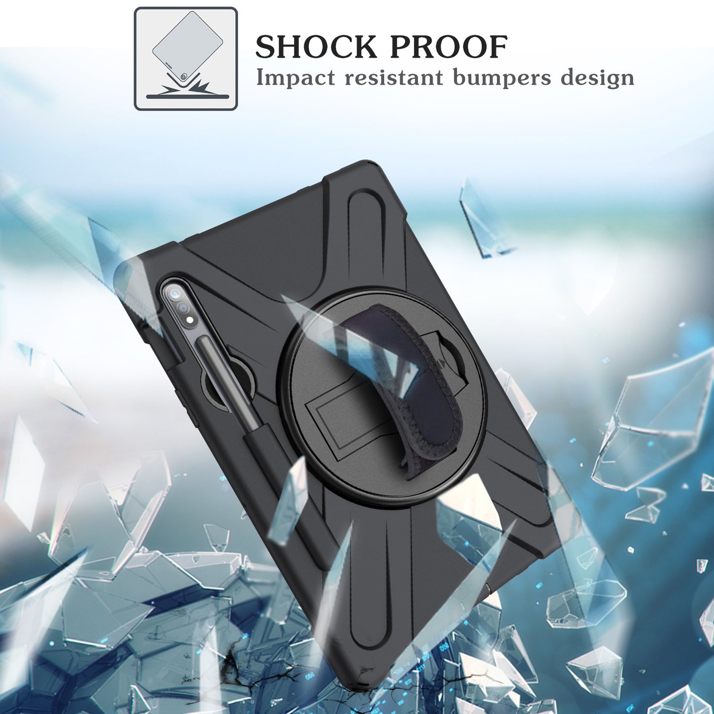 For Samsung Galaxy Tab S7 T870 T875 / S8 X700 / S9 X710 / S9 FE X510 360° Swivel Kickstand PC + Silicone Tablet Case - Black