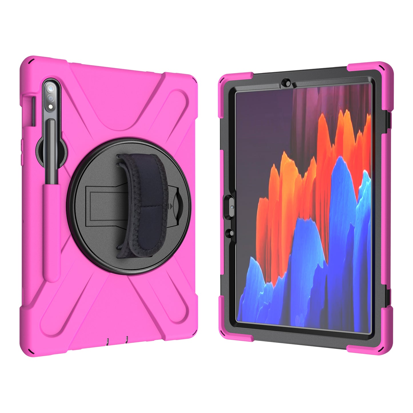 For Samsung Galaxy Tab S7 T870 T875 / S8 X700 / S9 X710 / S9 FE X510 360° Swivel Kickstand PC + Silicone Tablet Case - Rose