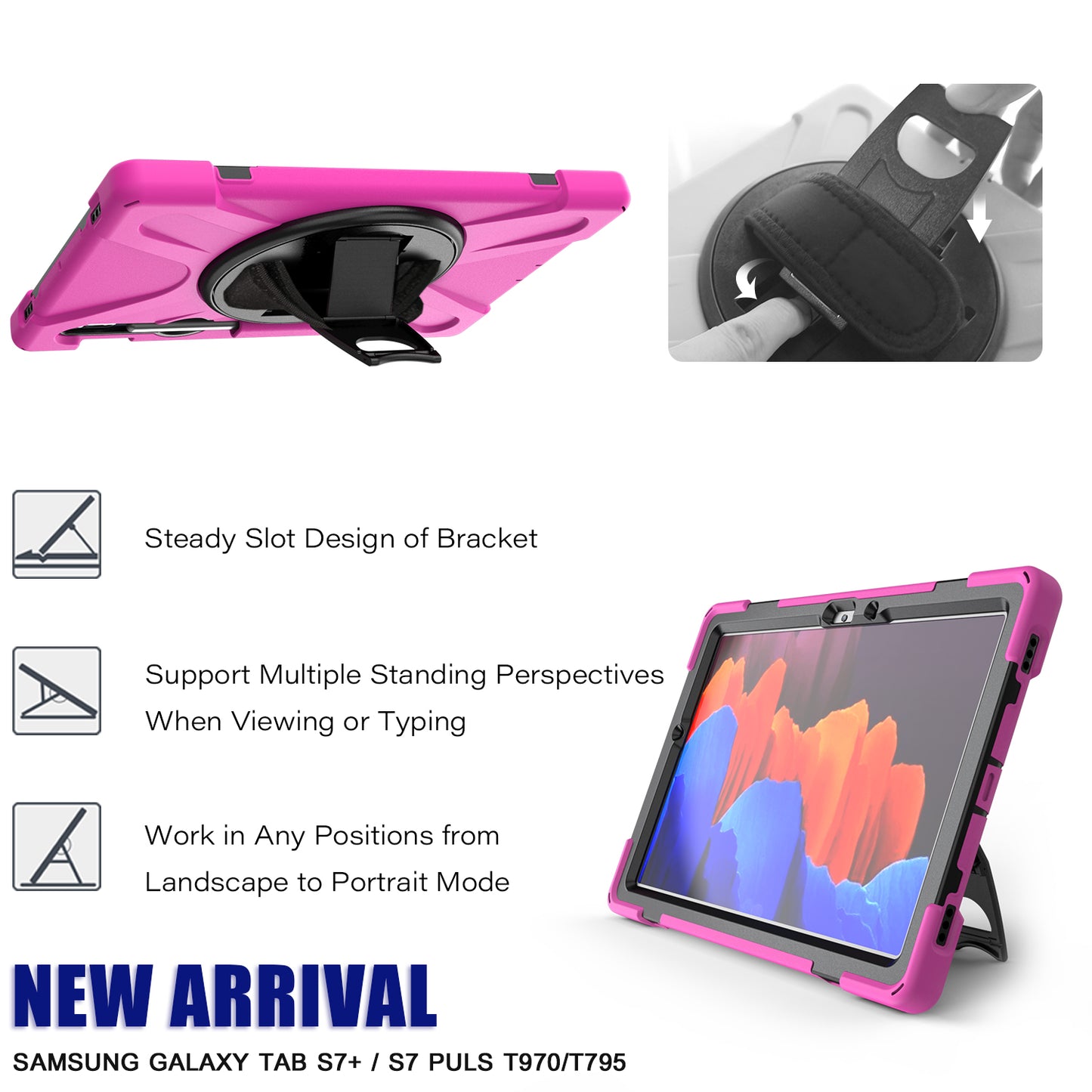 For Samsung Galaxy Tab S7 T870 T875 / S8 X700 / S9 X710 / S9 FE X510 360° Swivel Kickstand PC + Silicone Tablet Case - Rose
