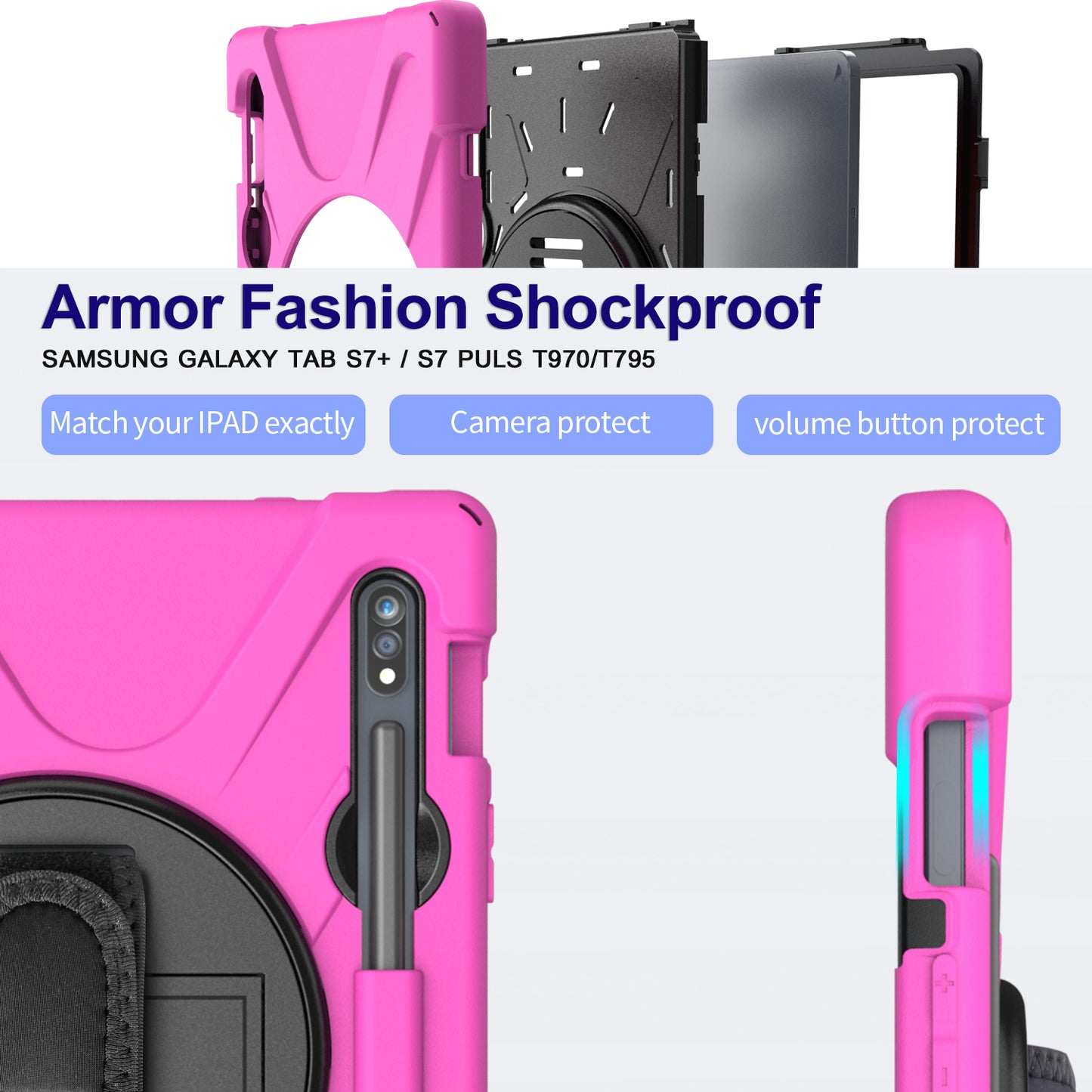 For Samsung Galaxy Tab S7 T870 T875 / S8 X700 / S9 X710 / S9 FE X510 360° Swivel Kickstand PC + Silicone Tablet Case - Rose