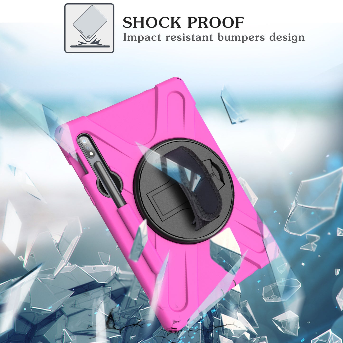 For Samsung Galaxy Tab S7 T870 T875 / S8 X700 / S9 X710 / S9 FE X510 360° Swivel Kickstand PC + Silicone Tablet Case - Rose