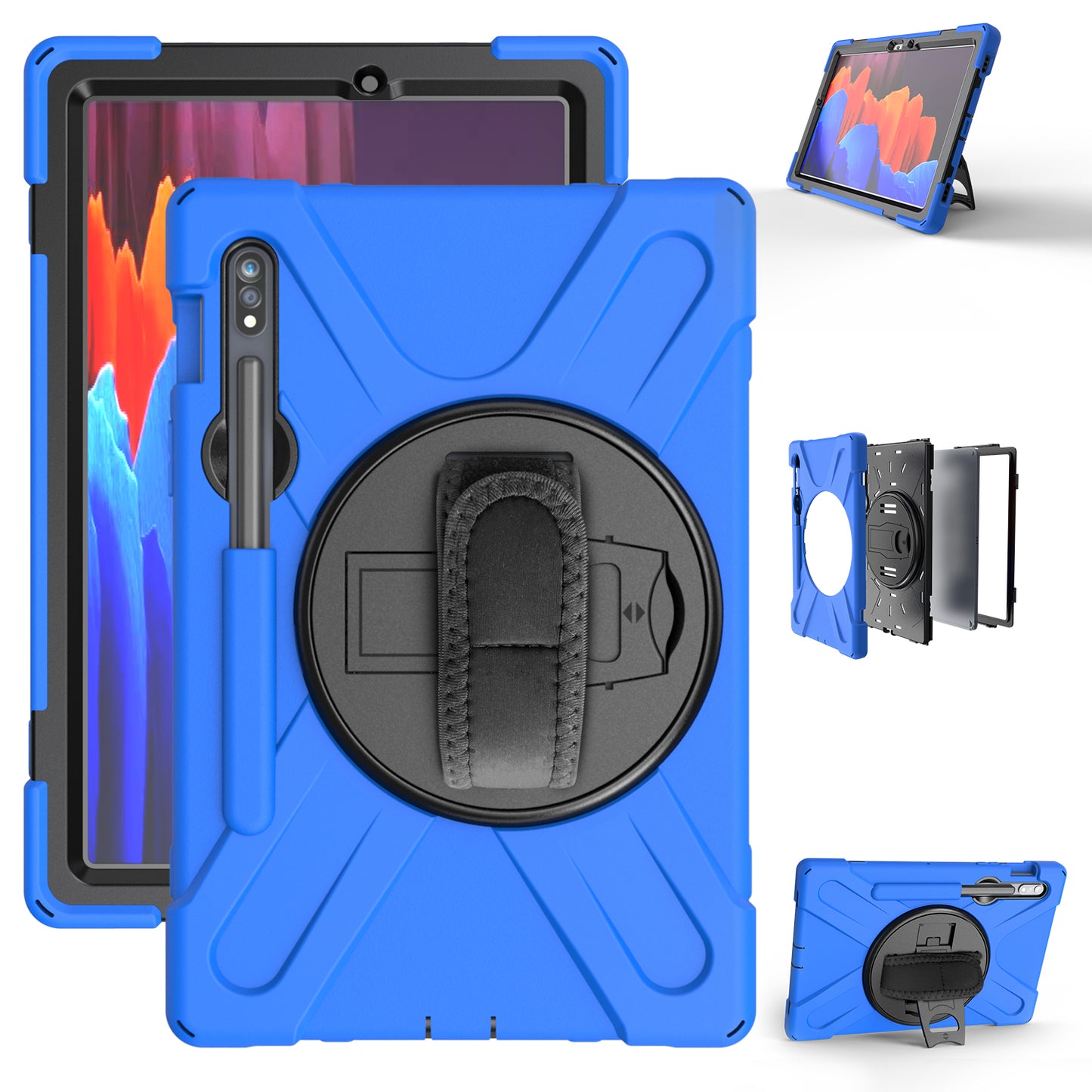 For Samsung Galaxy Tab S7 T870 T875 / S8 X700 / S9 X710 / S9 FE X510 360° Swivel Kickstand PC + Silicone Tablet Case - Blue