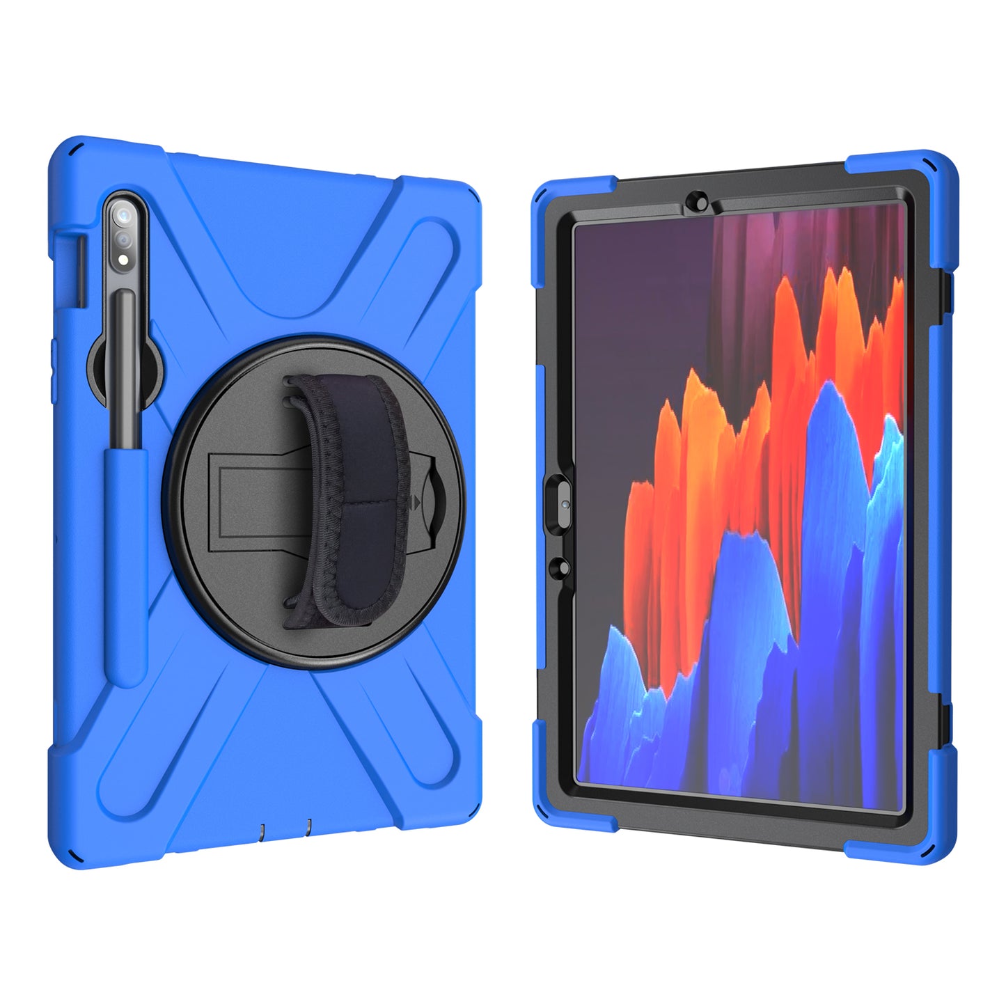For Samsung Galaxy Tab S7 T870 T875 / S8 X700 / S9 X710 / S9 FE X510 360° Swivel Kickstand PC + Silicone Tablet Case - Blue