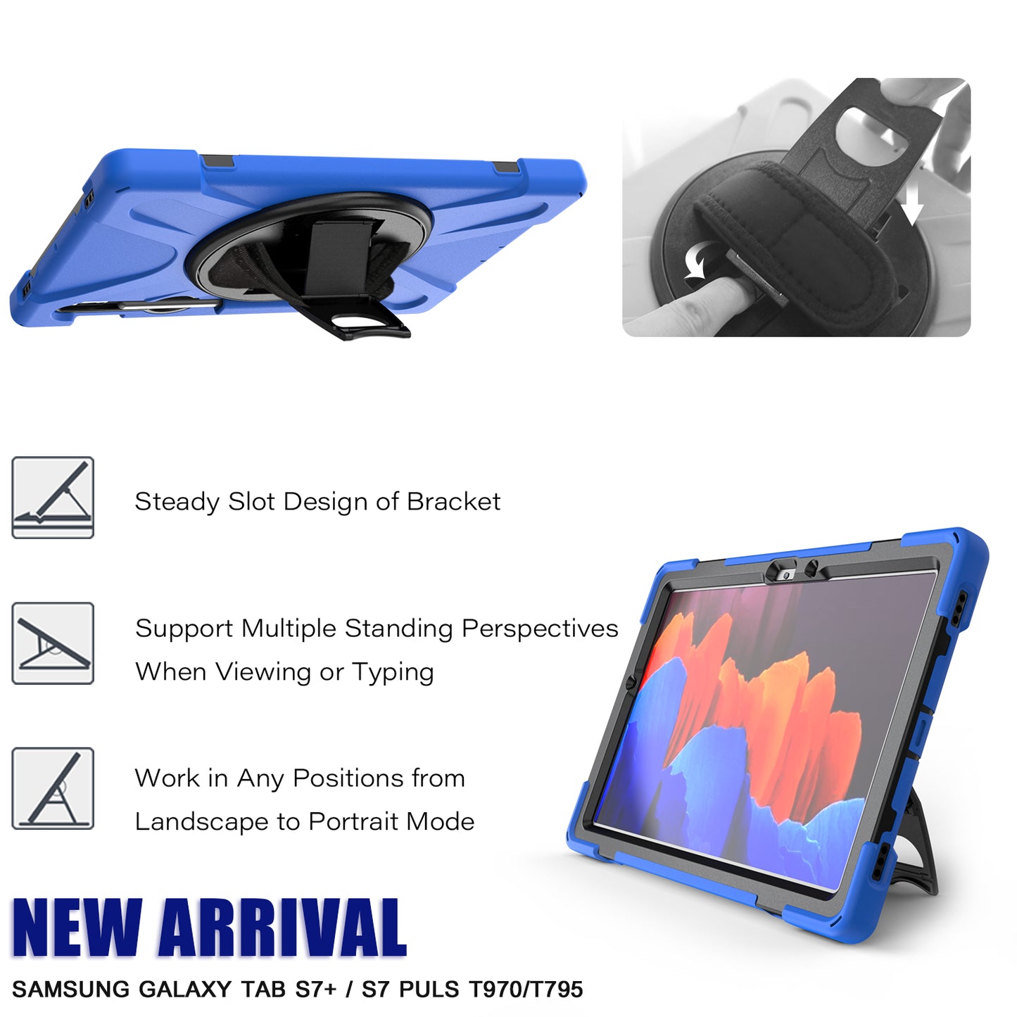 For Samsung Galaxy Tab S7 T870 T875 / S8 X700 / S9 X710 / S9 FE X510 360° Swivel Kickstand PC + Silicone Tablet Case - Blue