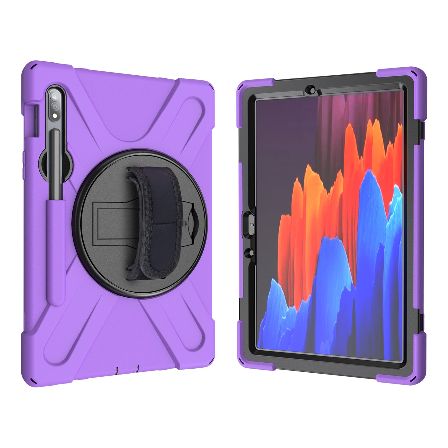 For Samsung Galaxy Tab S7 T870 T875 / S8 X700 / S9 X710 / S9 FE X510 360° Swivel Kickstand PC + Silicone Tablet Case - Purple