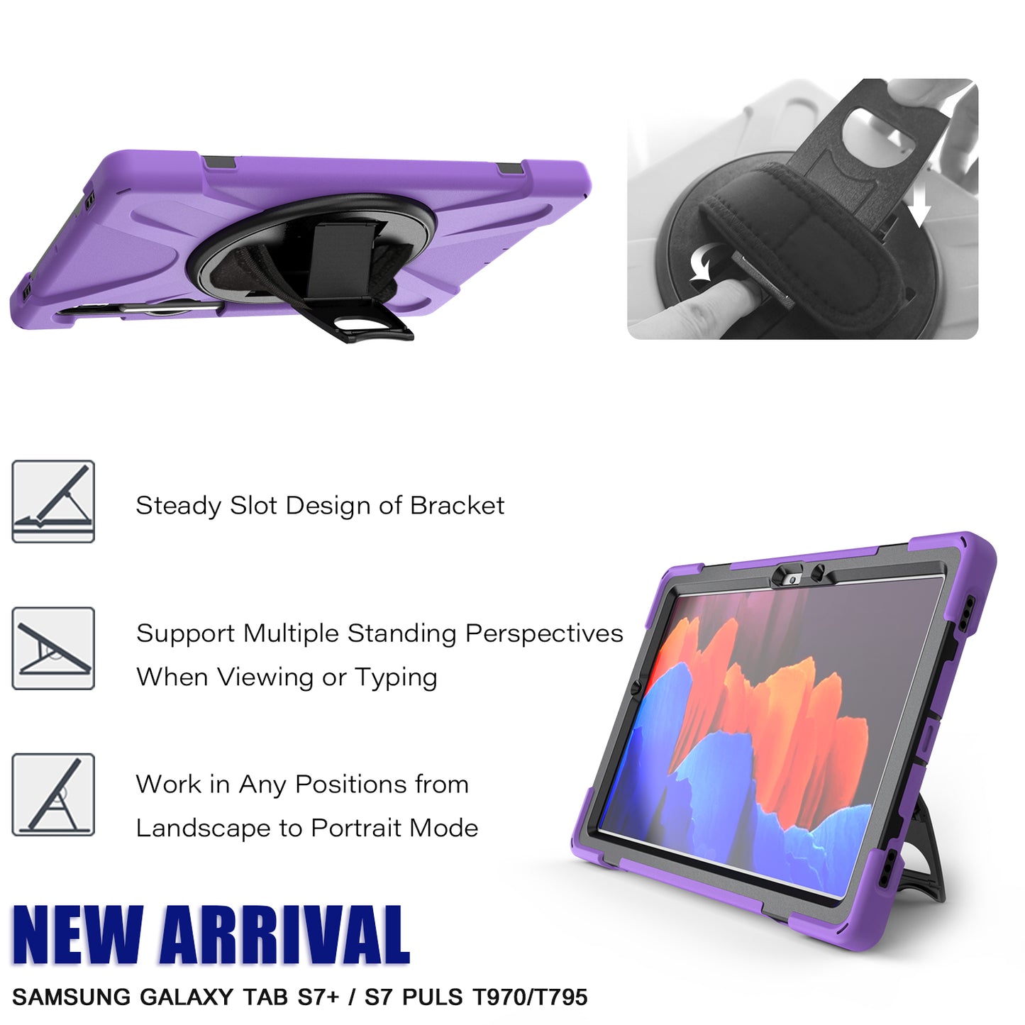 For Samsung Galaxy Tab S7 T870 T875 / S8 X700 / S9 X710 / S9 FE X510 360° Swivel Kickstand PC + Silicone Tablet Case - Purple