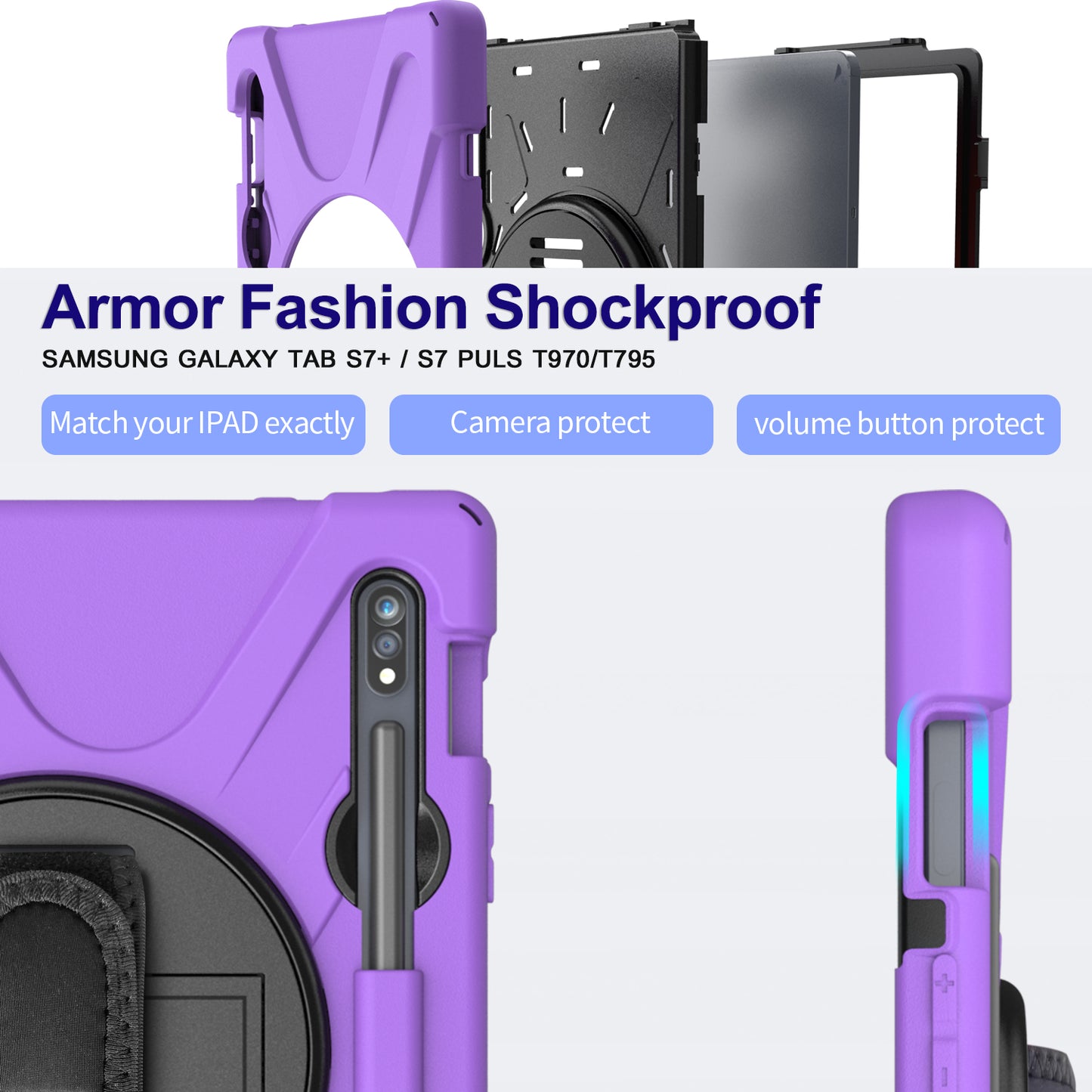 For Samsung Galaxy Tab S7 T870 T875 / S8 X700 / S9 X710 / S9 FE X510 360° Swivel Kickstand PC + Silicone Tablet Case - Purple