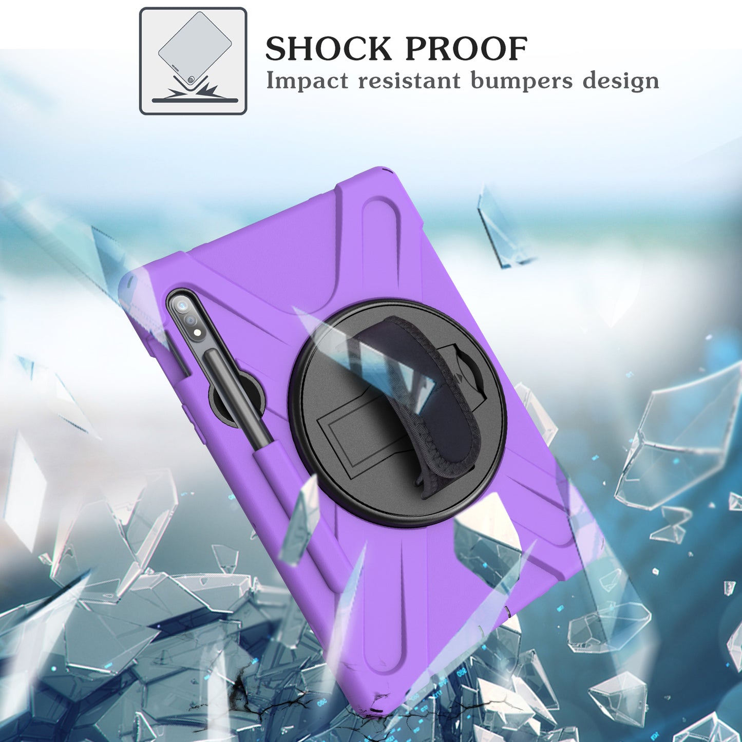 For Samsung Galaxy Tab S7 T870 T875 / S8 X700 / S9 X710 / S9 FE X510 360° Swivel Kickstand PC + Silicone Tablet Case - Purple