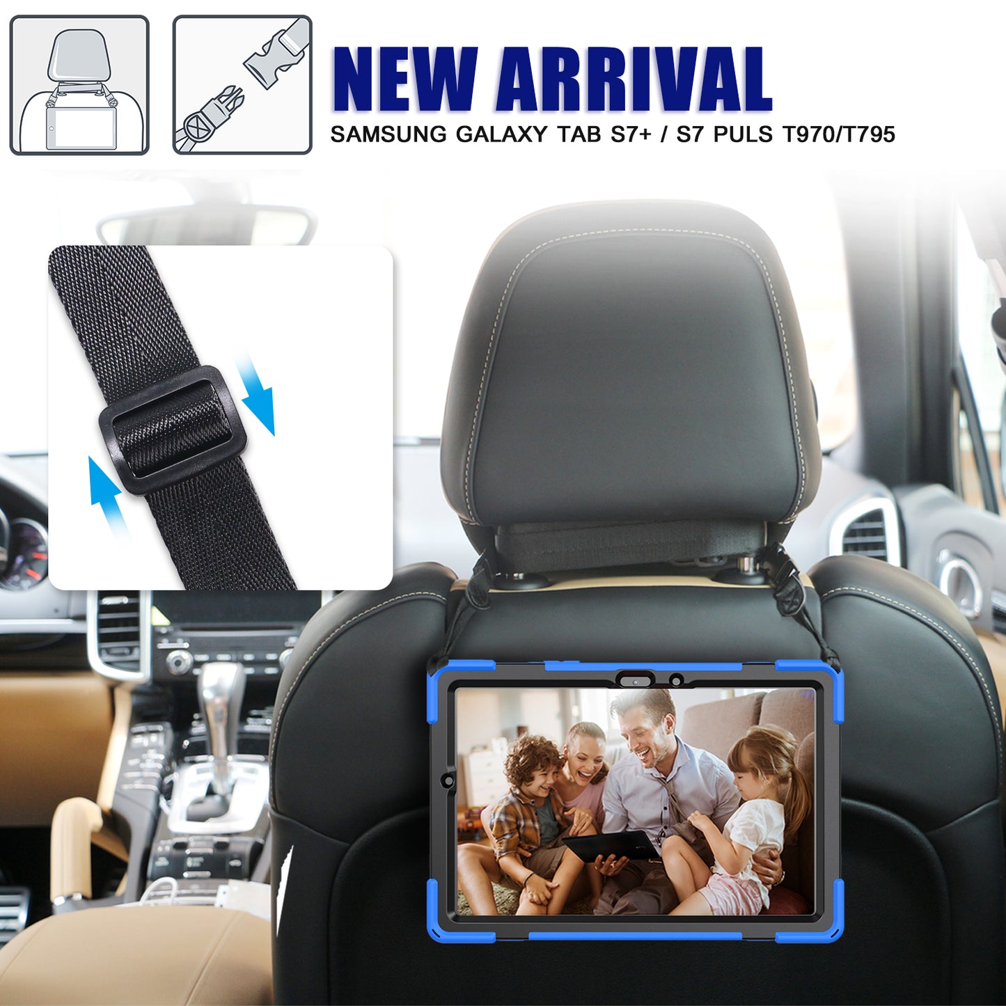 For Samsung Galaxy Tab S7 T870 T875 / S8 X700 / S9 X710 / S9 FE X510 360° Swivel Kickstand PC + Silicone Tablet Case with Shoulder Strap - Blue
