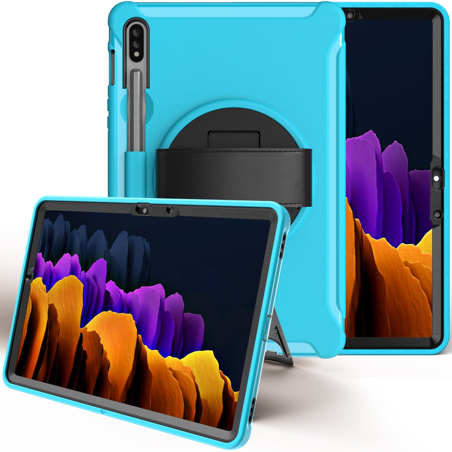 For Samsung Galaxy Tab S7 T870 T875 / S8 X700 / S9 X710 / S9 FE X510 360° Swivel Kickstand PC + TPU Tablet Case with Hand Strap - Green