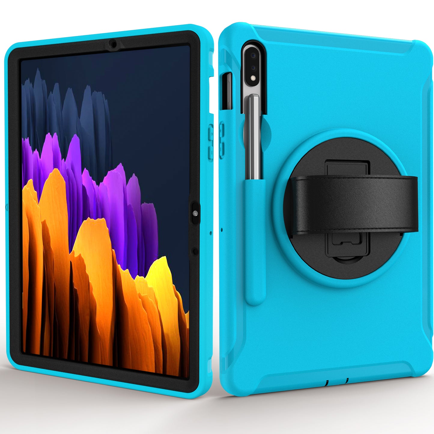 For Samsung Galaxy Tab S7 T870 T875 / S8 X700 / S9 X710 / S9 FE X510 360° Swivel Kickstand PC + TPU Tablet Case with Hand Strap - Green