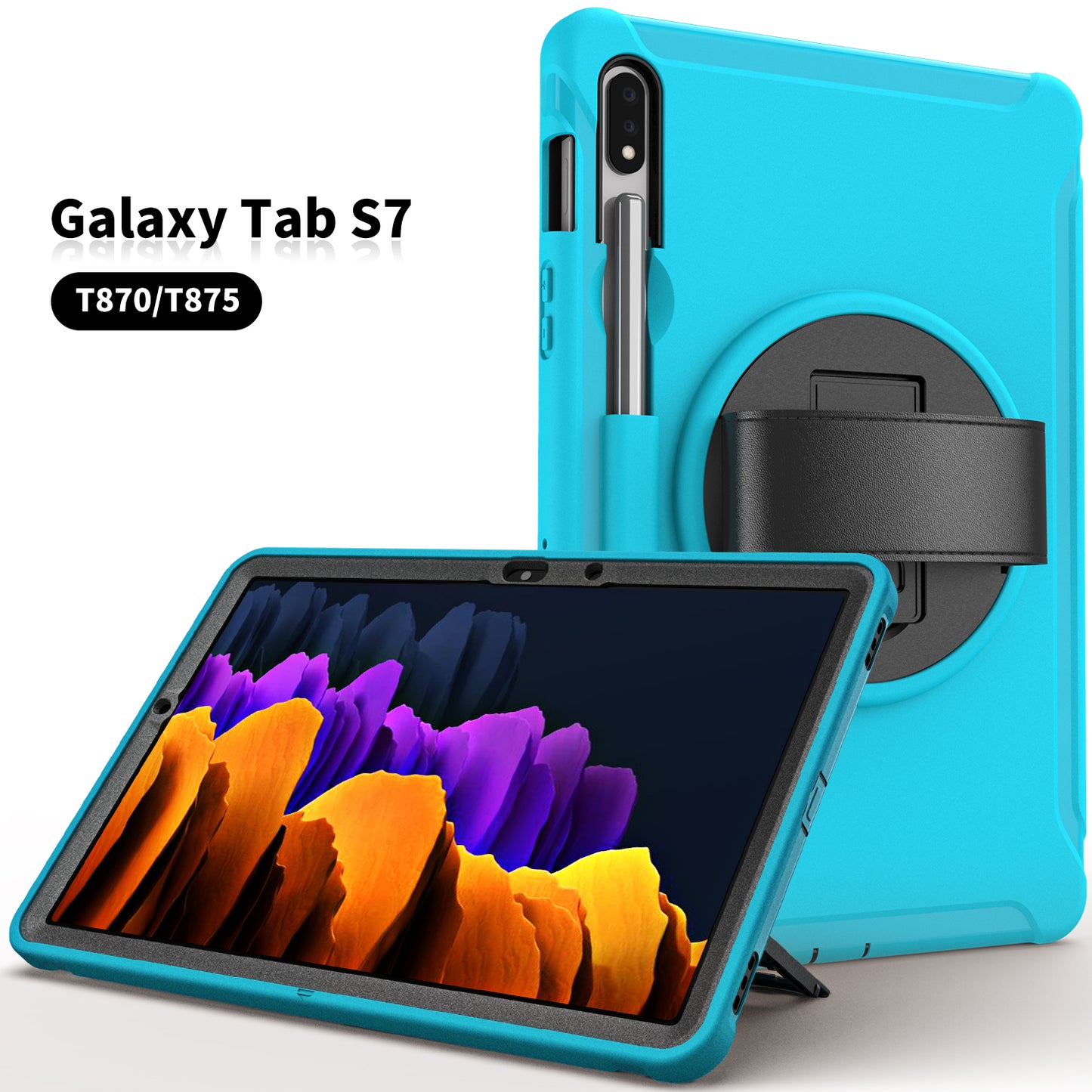 For Samsung Galaxy Tab S7 T870 T875 / S8 X700 / S9 X710 / S9 FE X510 360° Swivel Kickstand PC + TPU Tablet Case with Hand Strap - Green