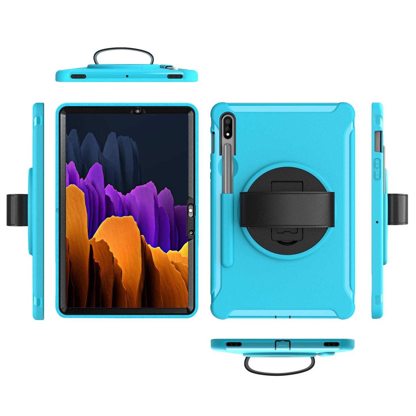 For Samsung Galaxy Tab S7 T870 T875 / S8 X700 / S9 X710 / S9 FE X510 360° Swivel Kickstand PC + TPU Tablet Case with Hand Strap - Green