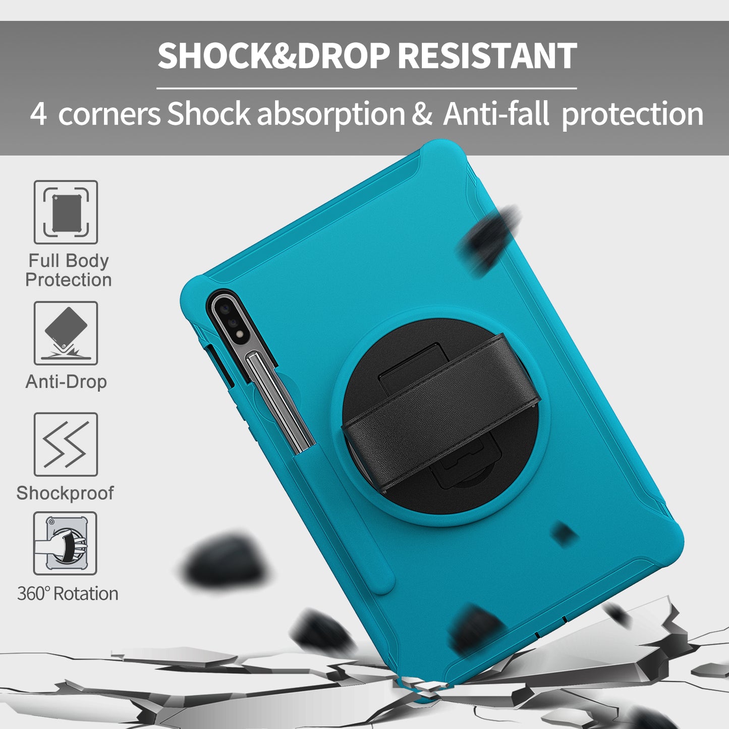 For Samsung Galaxy Tab S7 T870 T875 / S8 X700 / S9 X710 / S9 FE X510 360° Swivel Kickstand PC + TPU Tablet Case with Hand Strap - Green