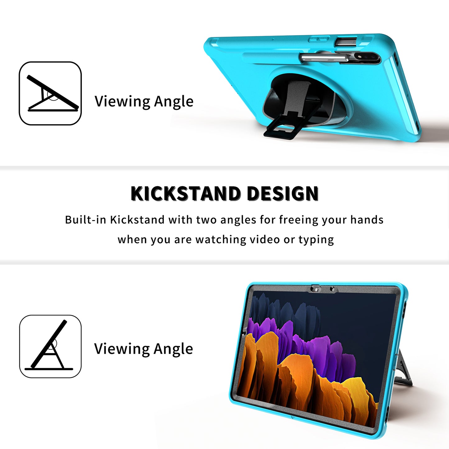 For Samsung Galaxy Tab S7 T870 T875 / S8 X700 / S9 X710 / S9 FE X510 360° Swivel Kickstand PC + TPU Tablet Case with Hand Strap - Green