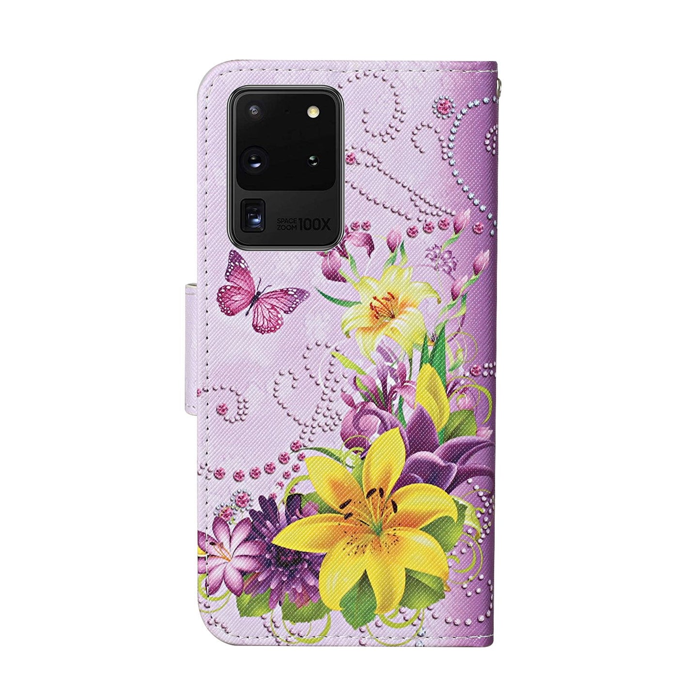 Leather Stand Cover Wallet Pattern Printing Phone Case for Samsung Galaxy S20 Ultra - Yellow Flower