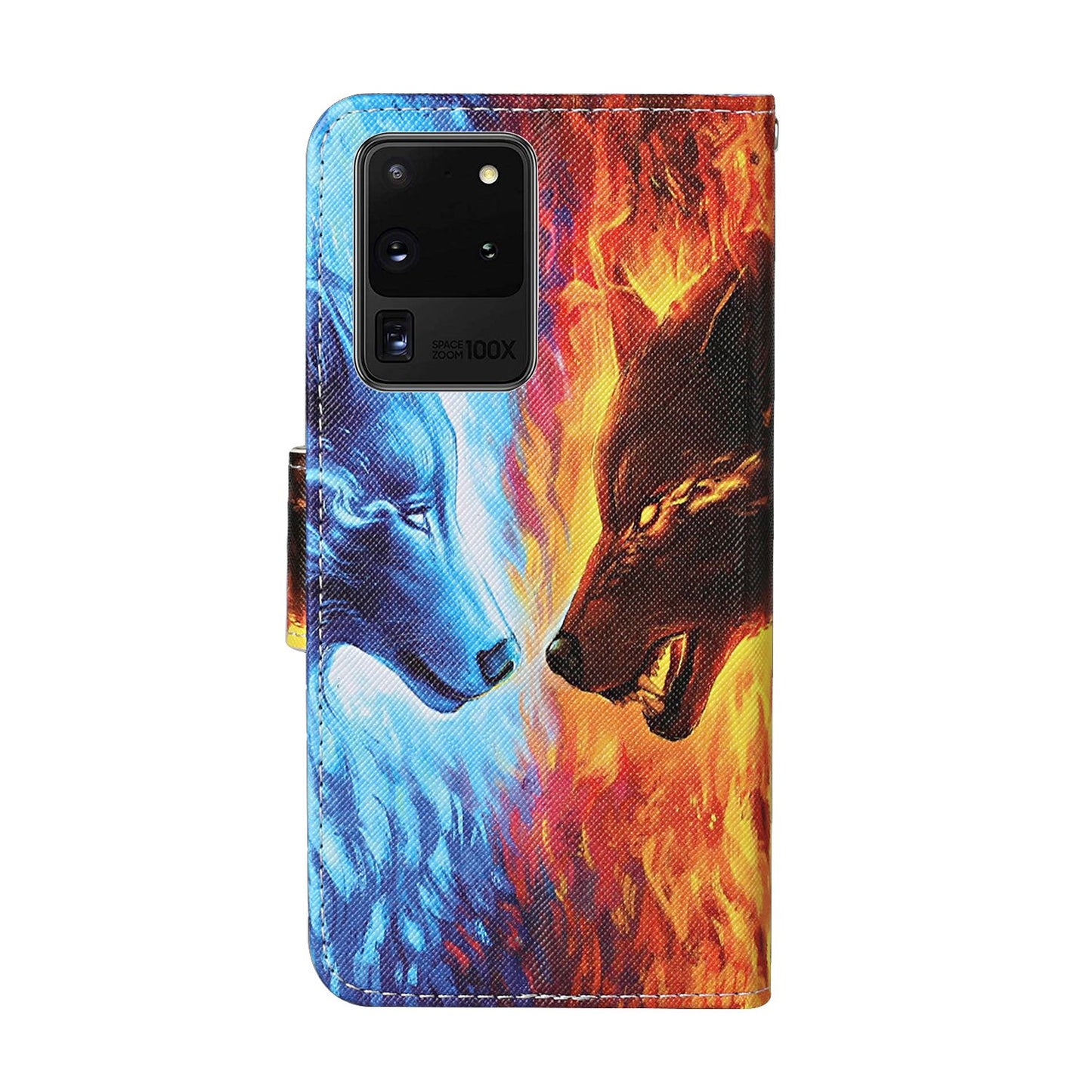 Leather Stand Cover Wallet Pattern Printing Phone Case for Samsung Galaxy S20 Ultra - Wolf