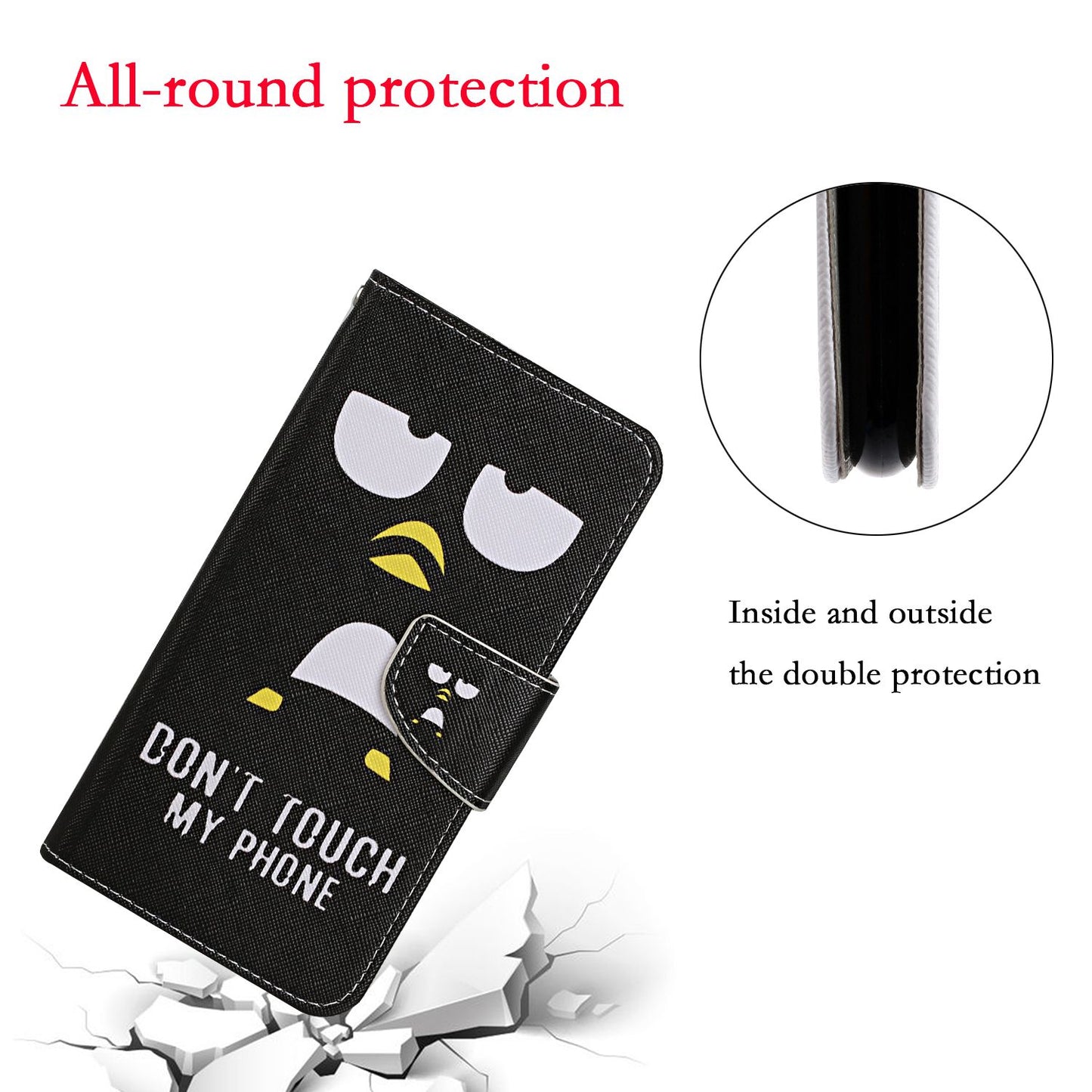 Leather Stand Phone Cover Wallet Pattern Printing Case for Samsung Galaxy S20 Plus/S20 Plus 5G - Don't Touch My Phone