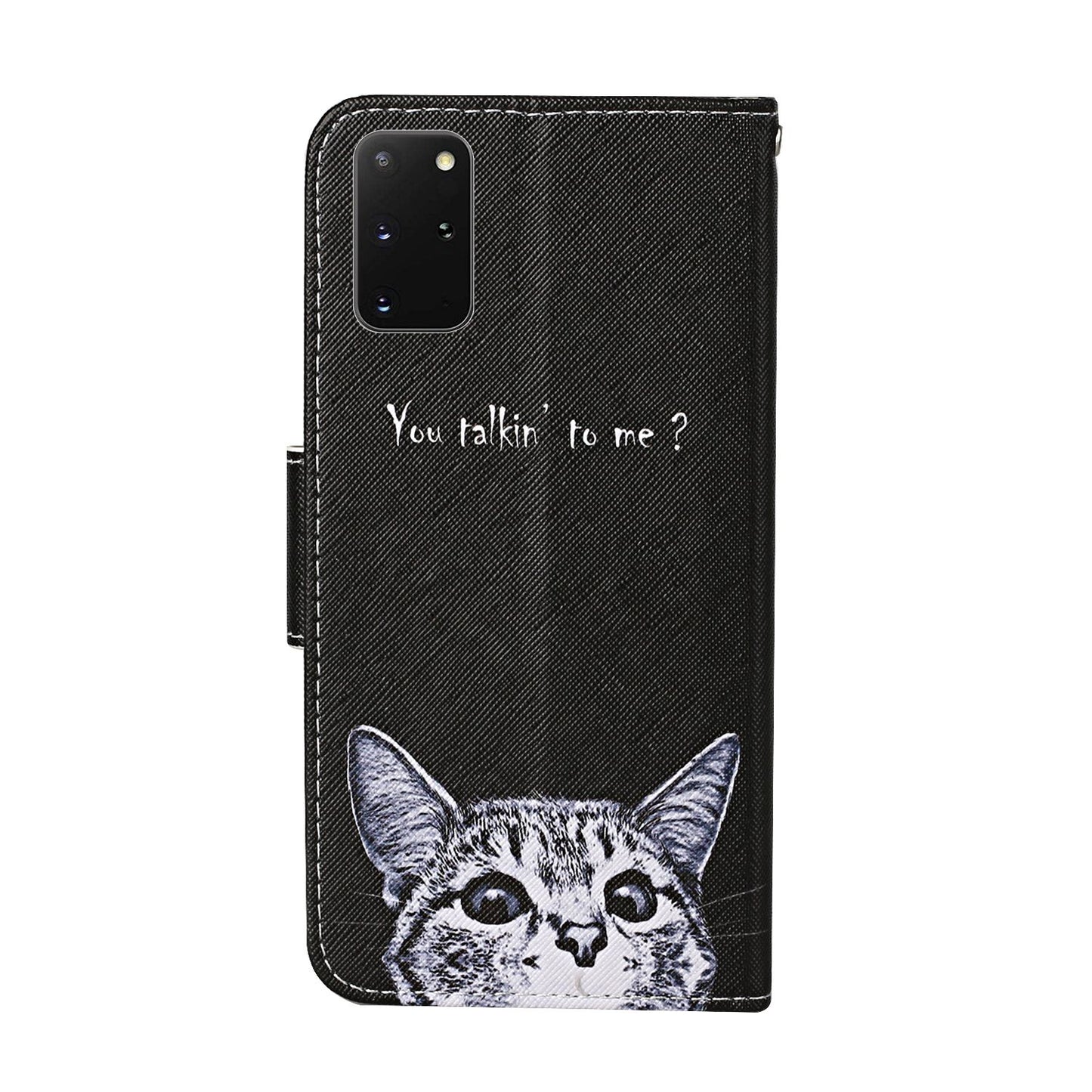 Leather Stand Phone Cover Wallet Pattern Printing Case for Samsung Galaxy S20 Plus/S20 Plus 5G - Cat and Letters