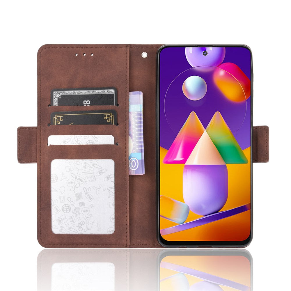Multiple Card Slots Leather Wallet Protection Cover for Samsung Galaxy M31s - Brown