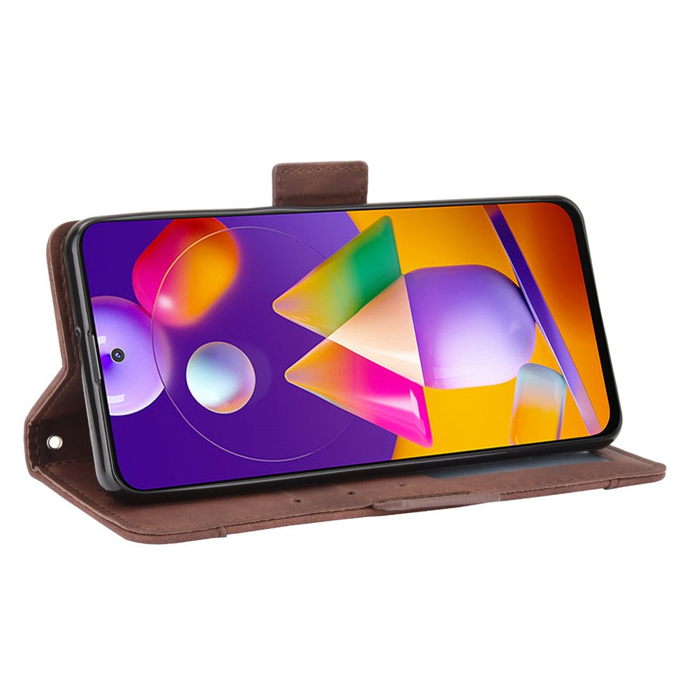 Multiple Card Slots Leather Wallet Protection Cover for Samsung Galaxy M31s - Brown